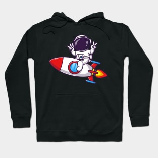 Astronaut Riding Rocket With Peace Hand Cartoon Hoodie